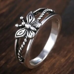 Vintage Inspired Silver Plated Butterfly Ring Size 8